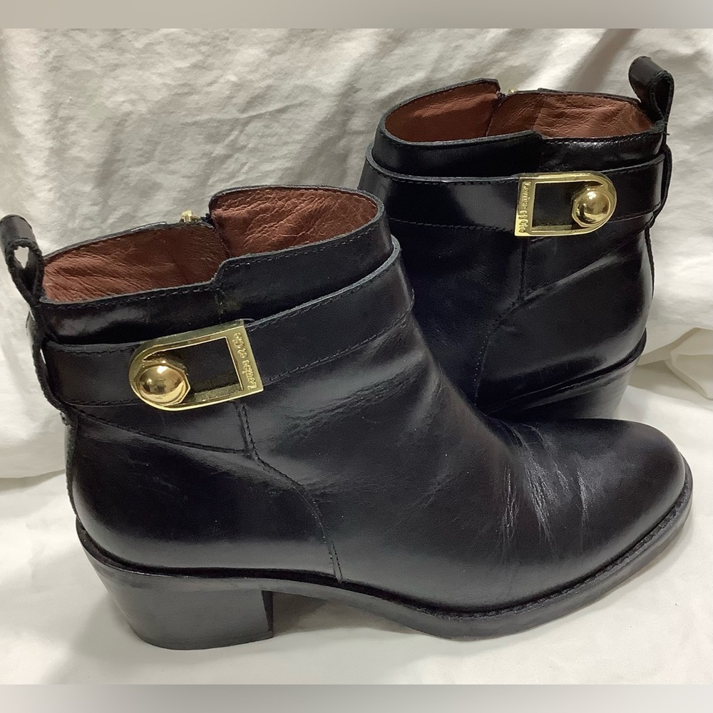 Louise et Cie Black Leather Boots with Gold Buckle